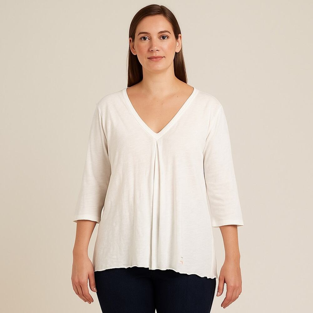 Odd Molly Cotton 3/4 Sleeve Pick Up Blouse in White Large